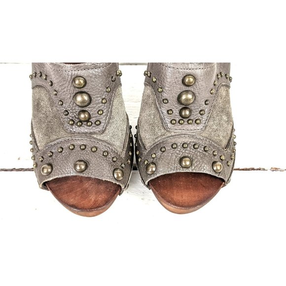 Nine West suede leather high heel wooden platform studded peep toe clog mules 6 - Picture 3 of 7